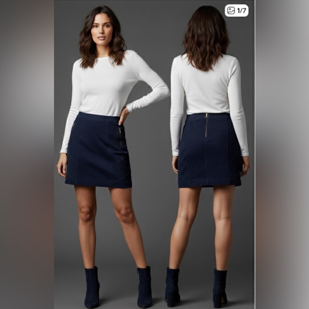 Marc By Marc Jacobs Dark Blue Mini Skirt with Gold Zippers A12